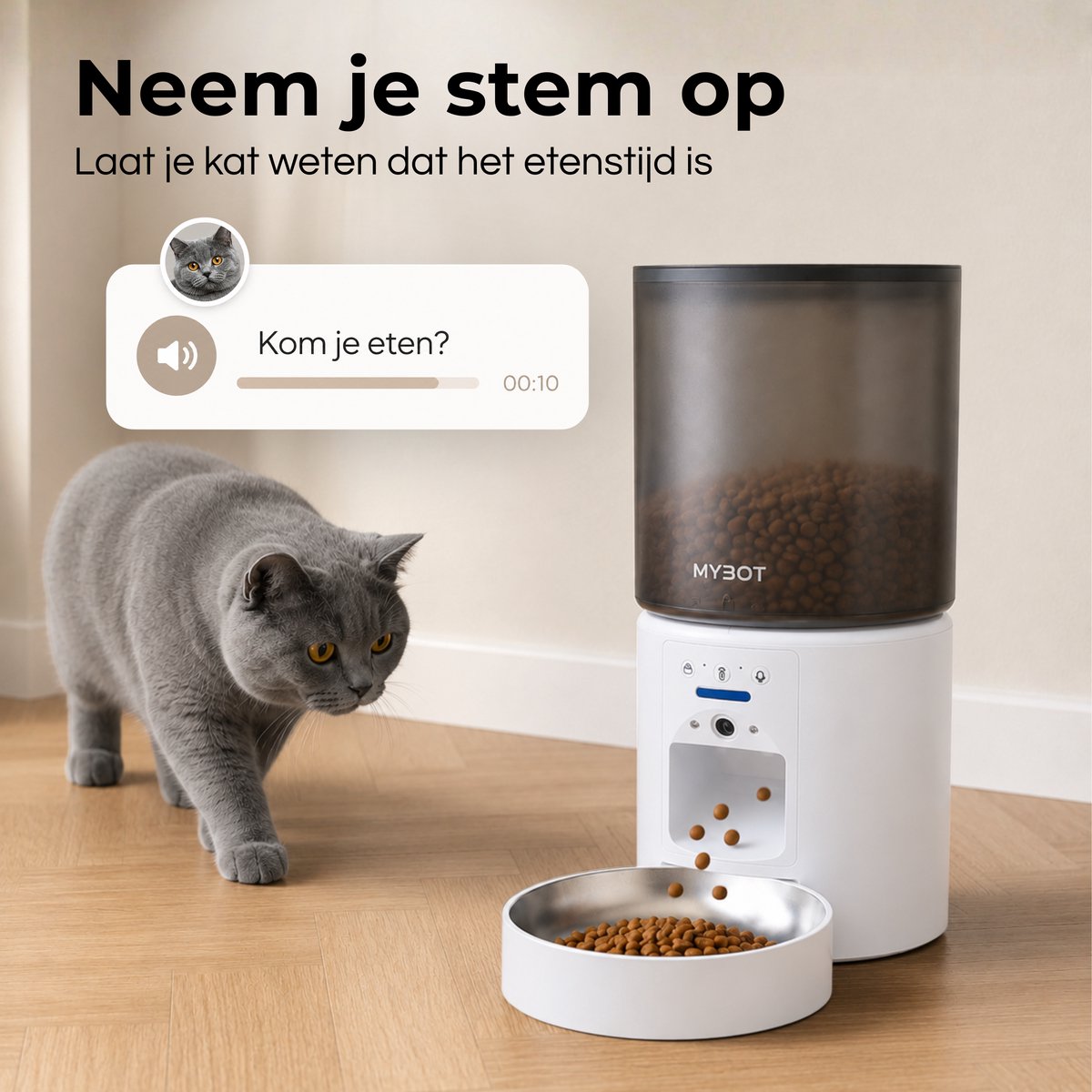 MYBOT Automatische Voerbak met Camera - Kat en Hond - Voerautomaat 4L - Met App en Spraakopname - Voor Droogvoer - Wit - P4 thumbnail 4