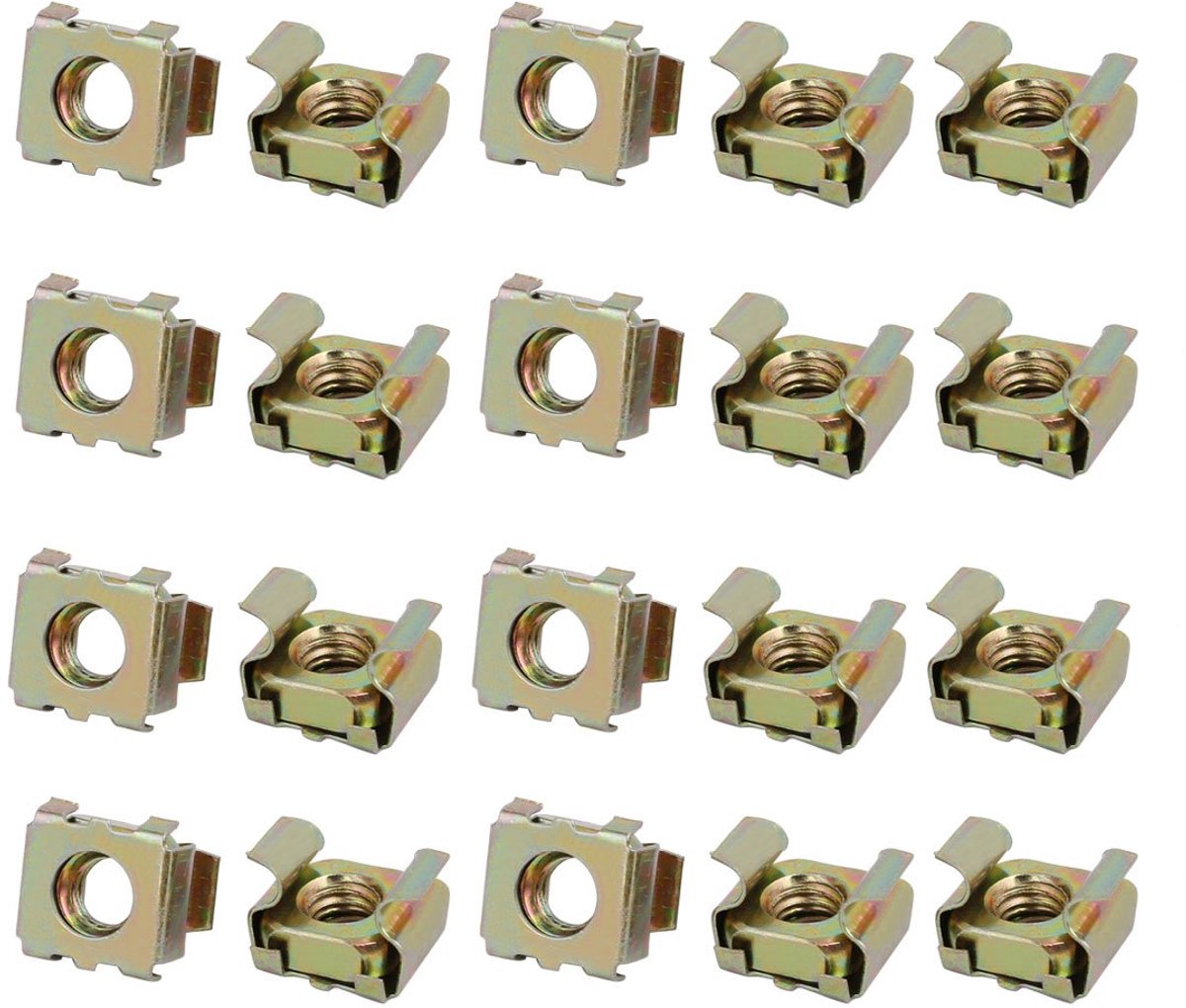 Sourcingmap 20 stks M6 Koolstofstaal Captive Kooi Moer Messing Tone voor Server Plank Kast