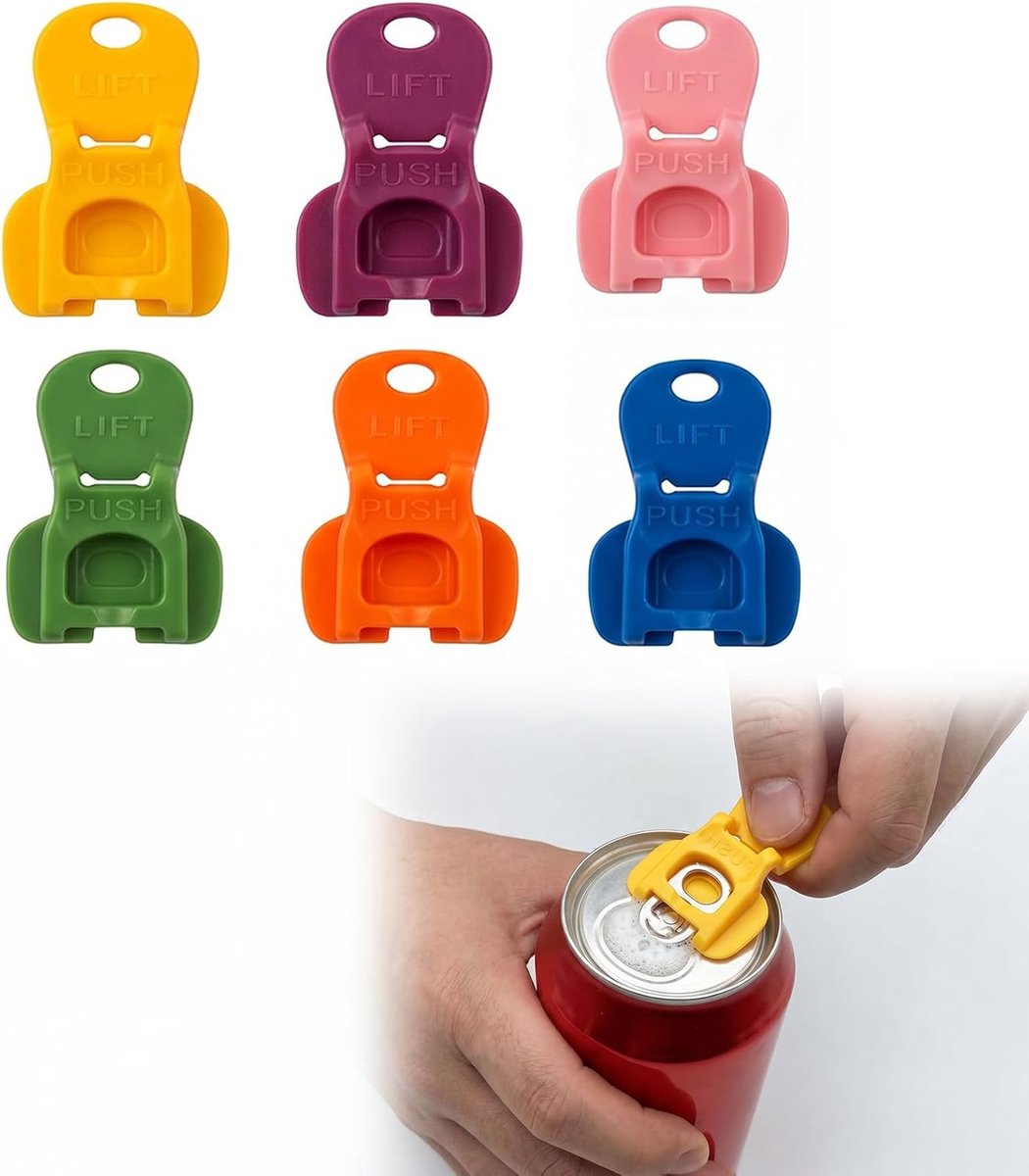 12 stuks 2-in-1 blikopener en blikdeksel, drankblikopener en sluiting met lekbescherming, eenvoudige blikopener drankblikjes voor bier, cola, frisdrank, thuis, picknick, camping en feest (kleurrijk