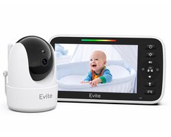 Evite Babyfoon met Camera - Op Afstand Bestuurbaar - Babymonitor met Geluidsdetectie - Haarscherp & 5.0 Inch Scherm - Baby Camera - Night Vision - Wit