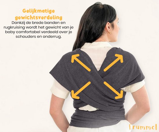 Frummel Baby Draagdoek Donkergrijs - Draagzak - Baby Wrap - Baby carrier - Draagdoek baby - Baby 0-36 maanden - Newborn van Frummel — afbeelding 3