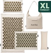 Acupressuurmat Set – 5-delig – Extra Grote Spijkermat met Kussen, Beenmat & Lendenkussen – Acupressuurmat voor Rug, Nek & Voeten – Beige