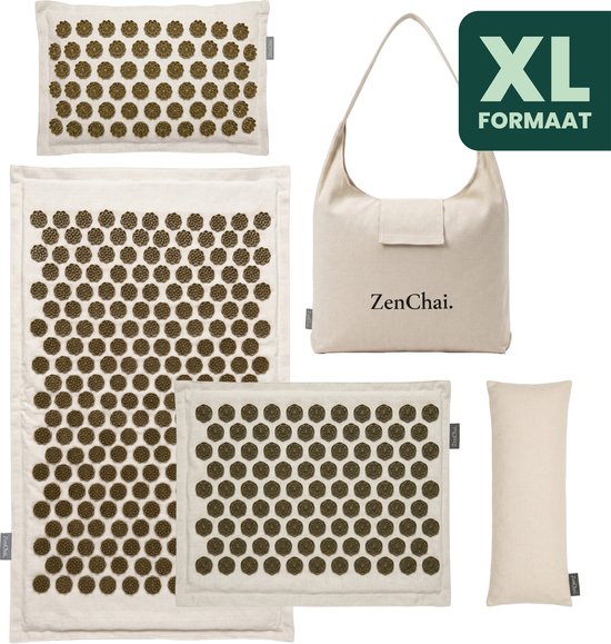 ZenChai Acupressuurmat Set 5-delig in beige, met rugmat, kussens en beenmat
