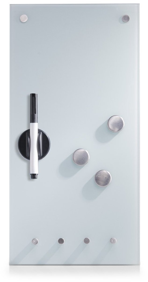 Memobord met haken, glas, wit, ca. 20 x 40 x 4 cm