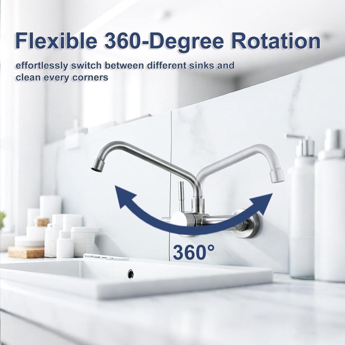 Keukenmengkraan met 360° draaibare uitloop, warm en koud water, roestvrijstalen wastafelkraan voor keuken en badkamer