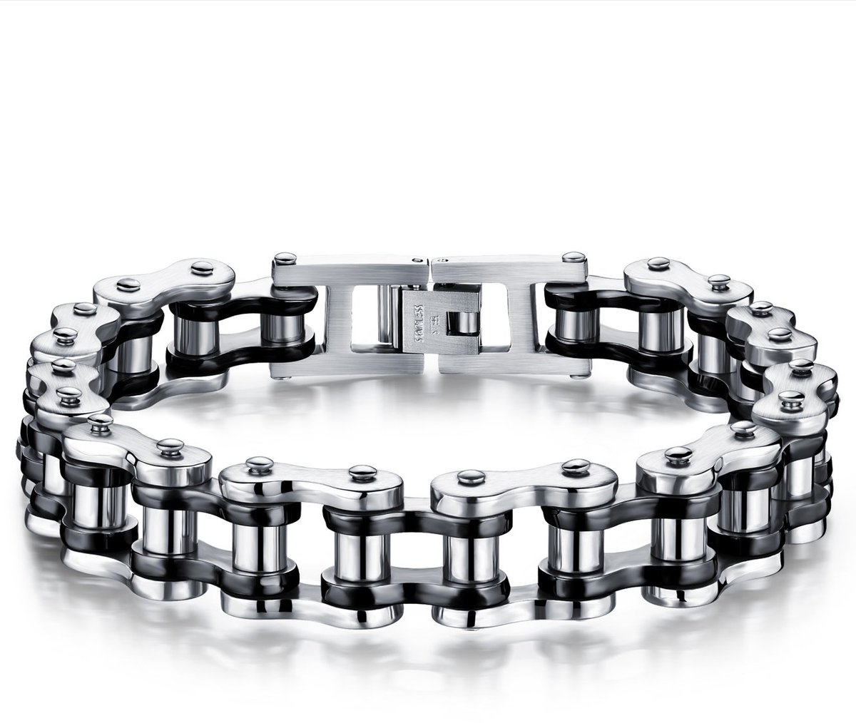 JewelryWe Mens Rvs Punk Rock Mechanische Stijl Fiets Biker Chain Armband Lijst Pols