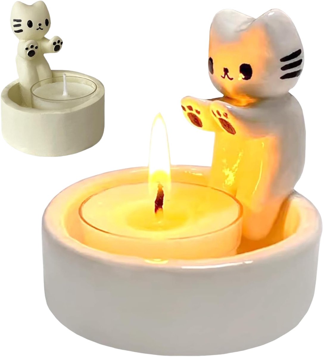 Kandelaar voor katten, cartoon-kittentheelichthouder, schattige katten, stomp, kaarsenhouder, voor kattenliefhebbers, woonkamer en slaapkamer, decoratie, tafeldecoratie (A)