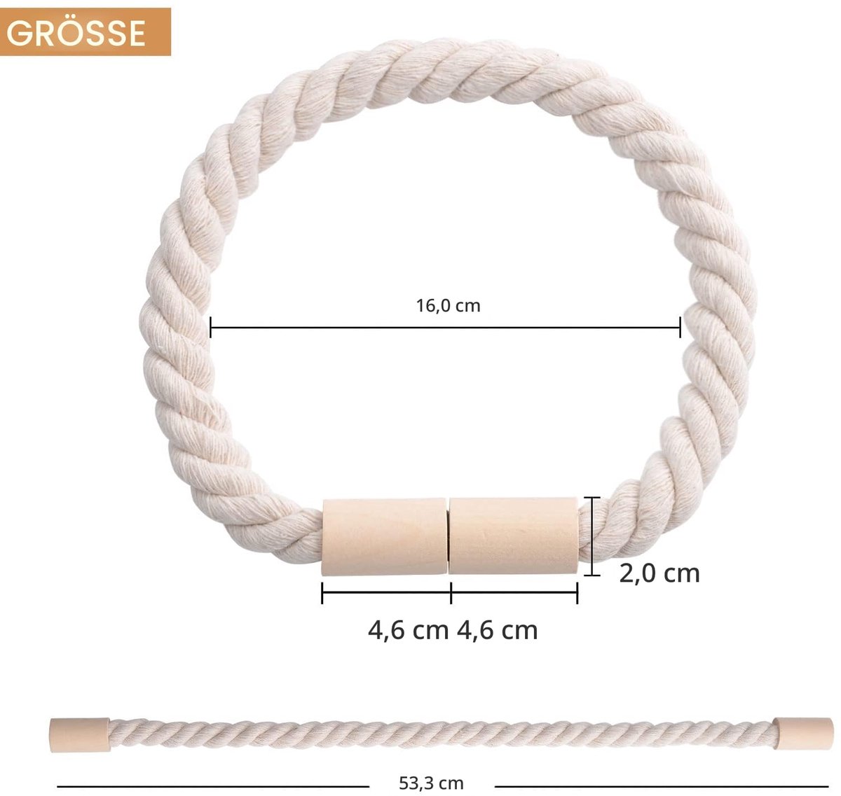 Gordijnhouders van hout, Boho, thuisdecoratie, gedrapeerde gordijnhouders, handgemaakt, katoenen touw, gordijnhouders voor thuis en kantoor, raamgordijnen (beige)