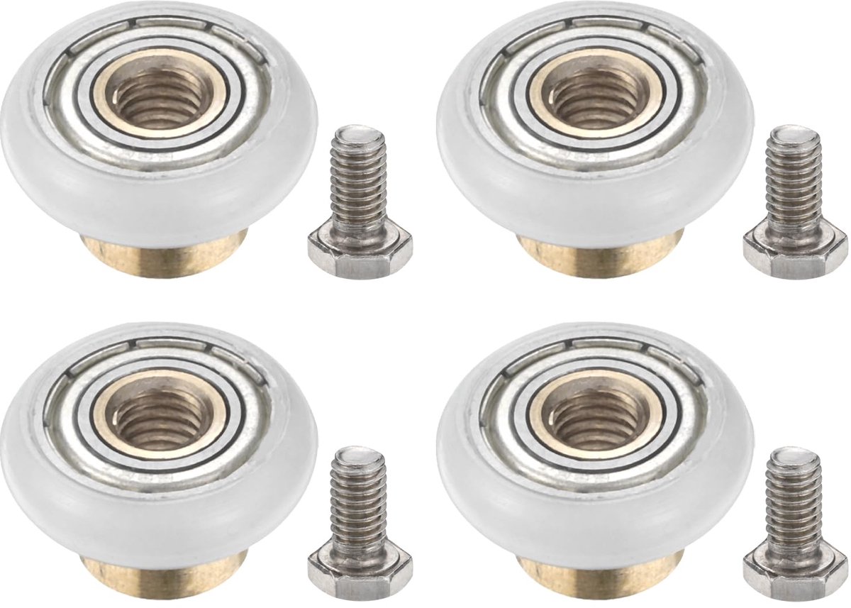 20 mm laderollen, 4 set nylon positioneringskatrollen, kleine ladekrol vervangingswiel met veerring en schroefbout voor archiefkastdia's, wit
