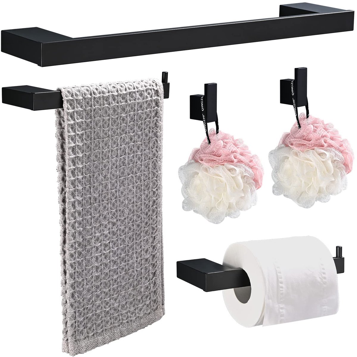 Handdoekhouder, set, 5 stuks, aluminium, badkameraccessoires, 40 cm, handdoekstang, toiletpapierhouder en handdoekhaak, badkamerhardwareset, wandmontage, gatinstallatie voor badkamer, keuken,