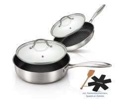Morelia® 2 Delige Keramische Pannenset - PFAS Vrije Hapjespan & Koekenpan Inductie en Gas -…