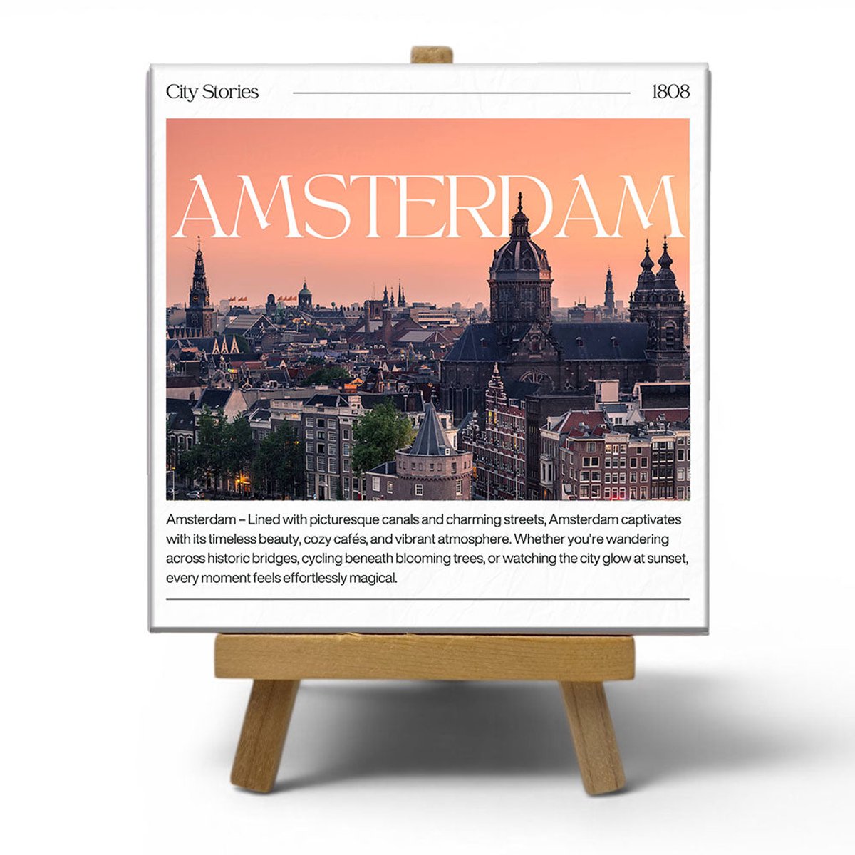 NewCity Geschikt voor Keramisch cadeau tegel Amsterdam - Spreuktegel Amsterdam - Cadeau idee - 11 x 11 cm - Inclusief standaard Meerkleurig