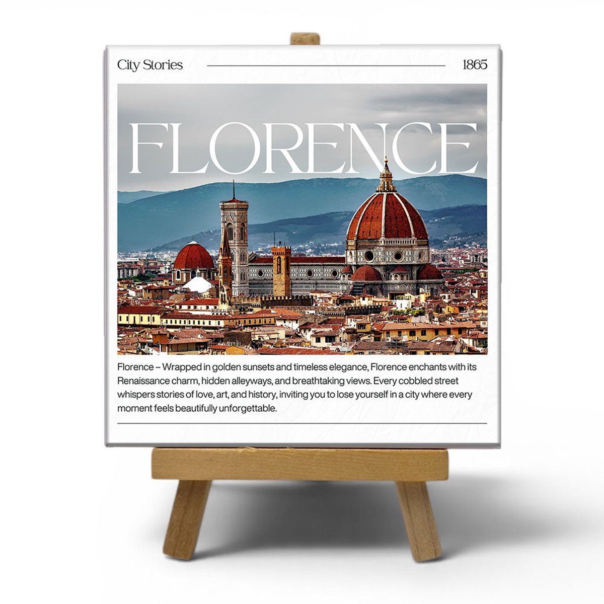 NewCity Geschikt voor Keramisch cadeau tegel Florence - Spreuktegel Florence - Cadeau idee - 11 x 11 cm - Inclusief standaard Meerkleurig