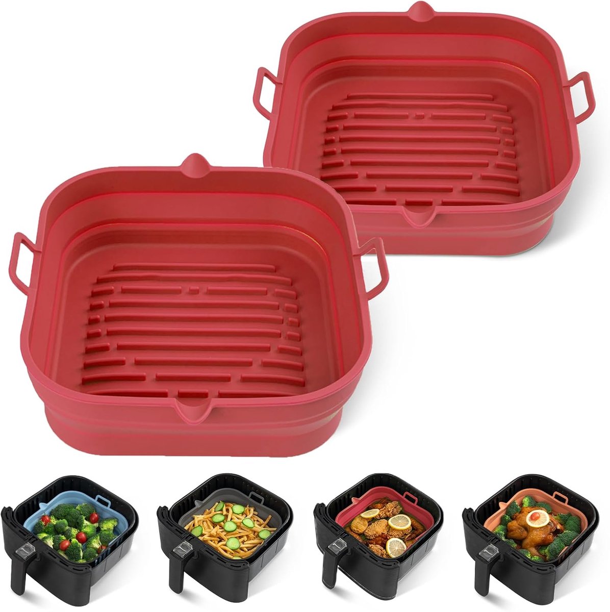 [2 stuks] Siliconen Air Fryer Liners Vierkant Herbruikbare Airfryer Siliconen Mand Gemakkelijk schoon te maken Air Fryers Siliconen Pot voor 5 8 tot 8 Qt Grote Airfryer Bakplaat Oven Accessoires
