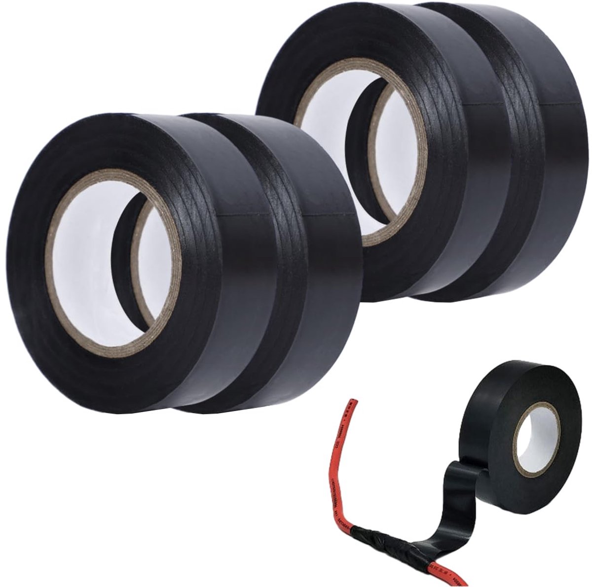4 stuks waterdicht hittebestendig zelfdichtend kabelboom kleefband - isolatietape zwart voor reparaties en isolatie - 18 mm x 20 m/16 mm x 15 m