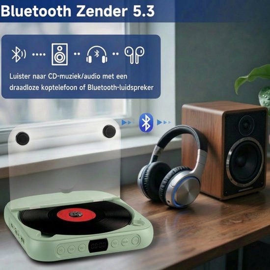 Groene ultradunne draagbare Bluetooth cd-speler met USB-C snellaadfunctie, ondersteunt MP3 en WMA audioformaten, geschikt voor thuis en tijdens reizen — afbeelding 2