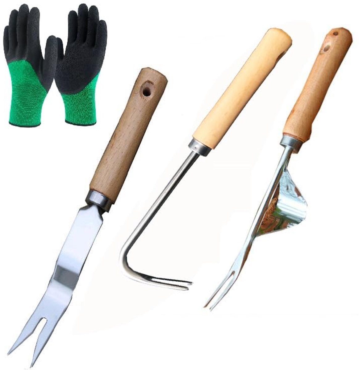 JIN Onkruidverwijderaar van roestvrij staal, 4 stuks, onkruidsteker van roestvrij staal, onkruidsteker met gekartelde rand, handmatige weeder, voor het graven, wieden, verplanten, ontbouwen