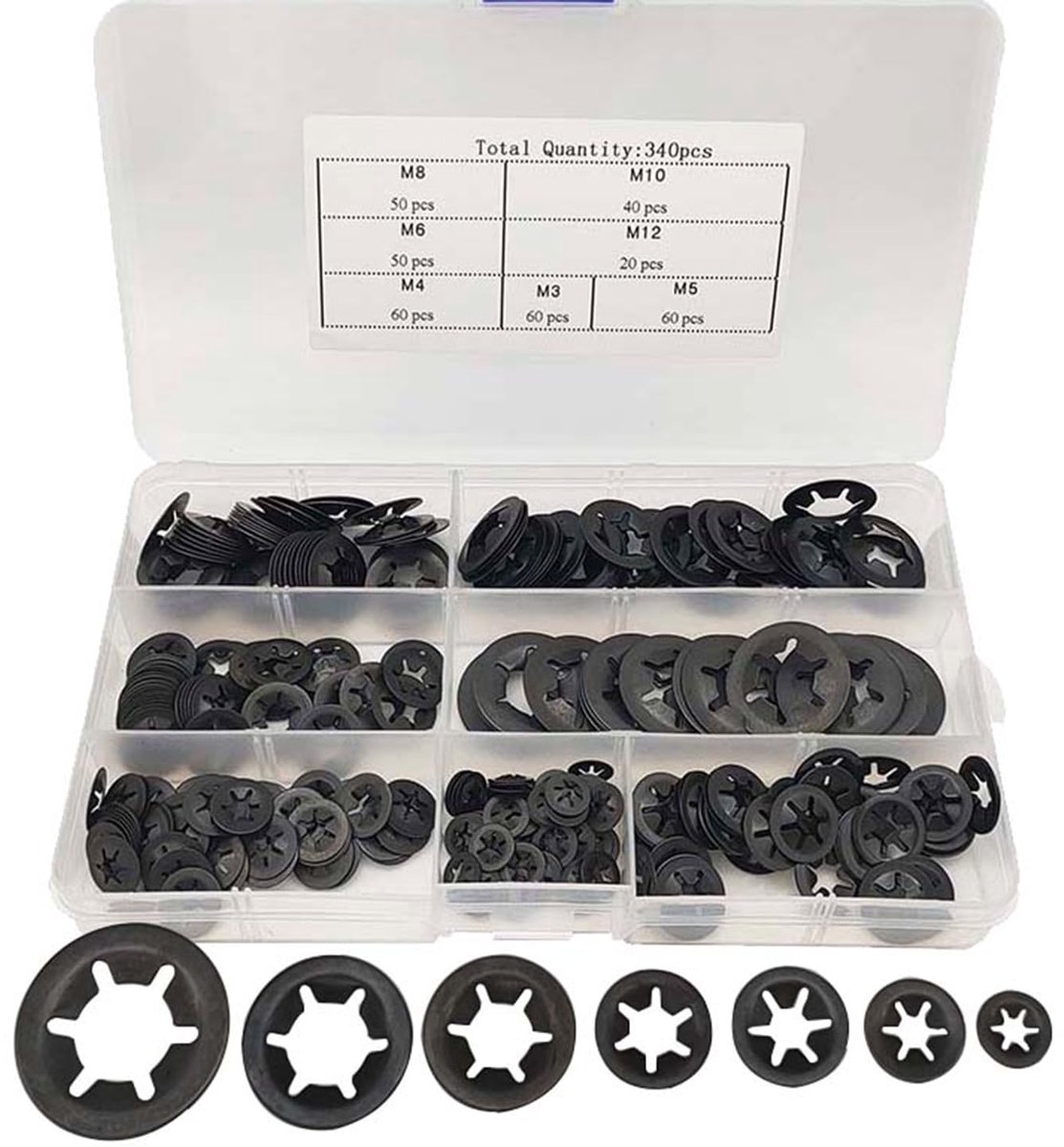 Borgringen Set, Zwart Mangaanstaal, M3-M12 Maten, 340 Stuks Assortiment in Opbergkoffer