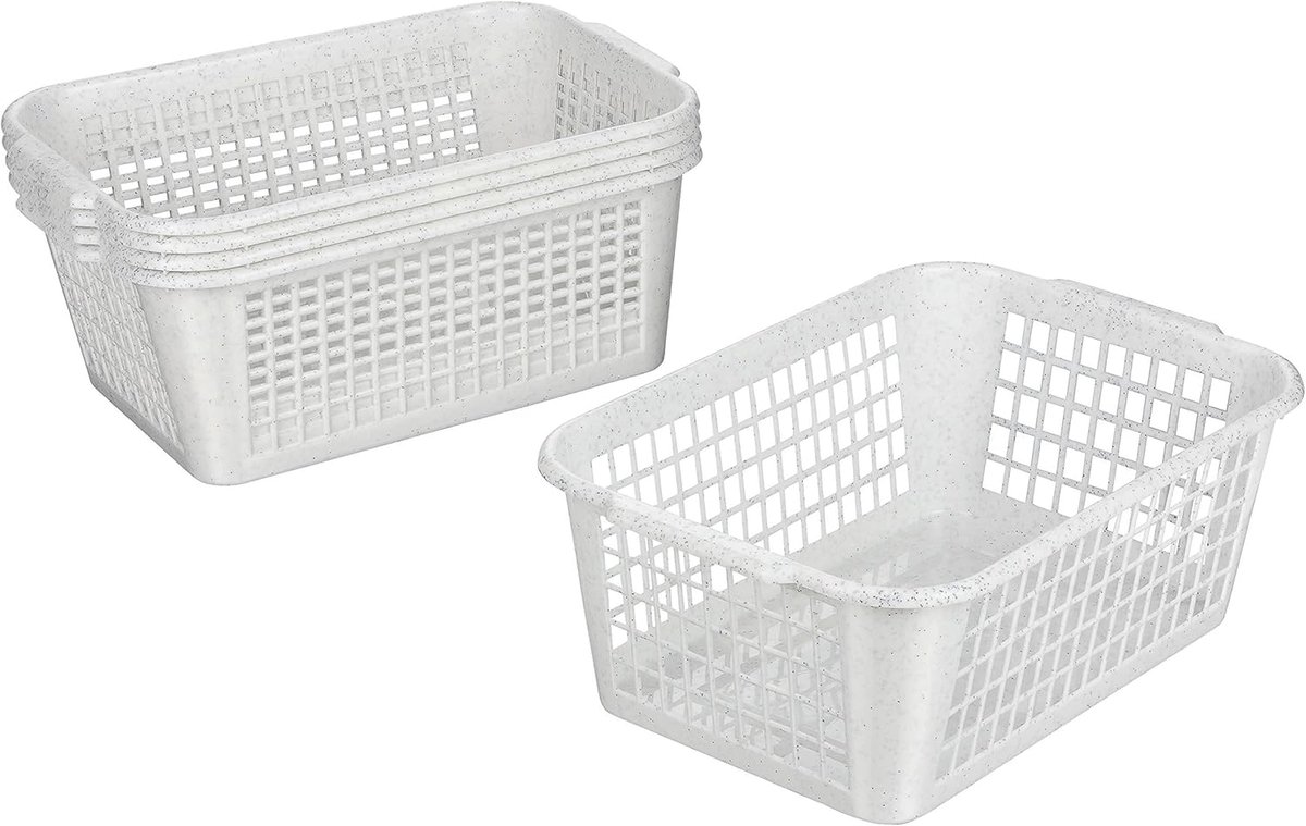 Opbergmand 28 x 20 x 11 cm, 4 l, set van 5 stuks, multifunctionele mand van robuust plastic, BPA-vrij, opbergdoos voor keuken en badkamer, huishoudmand voor opslag, mand voor opslag, graniet