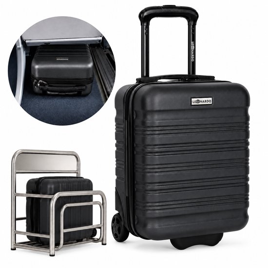 Handbagage 40x30x20 cm - Underseater voor Transavia, EasyJet en RyanAir - Reiskoffer - Trolley met Wielen - Reistas - Zwart - Leonardo
