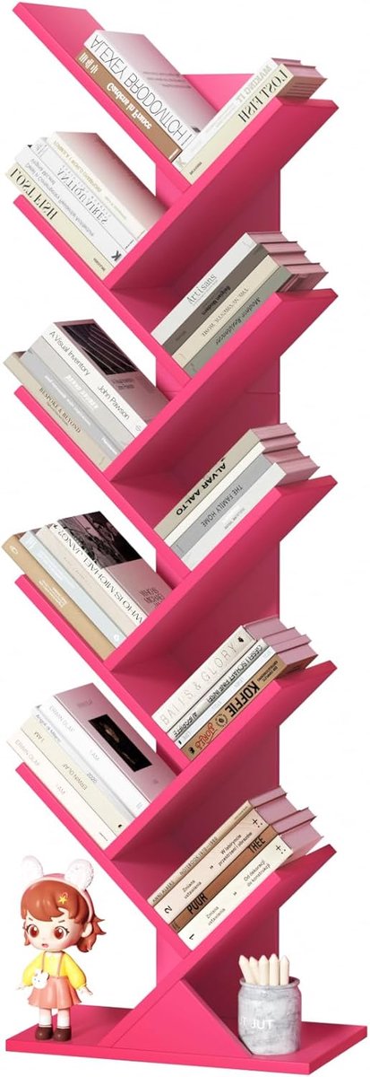Boekenkast Boomvorm - 10 Niveaus Opbergkast - Ruimtebesparend Design - Houten Plankenkast - 110 cm Hoog