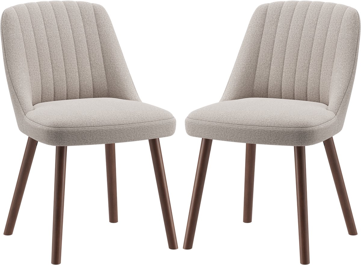 COLAMY Lot van 2 eetkamerstoelen - moderne keukenstoelen met schelpvormige rugleuning - zacht stof - massief houten poten - Scandinavisch design-geschikt voor eetkamer, woonkamer en restaurant-camel