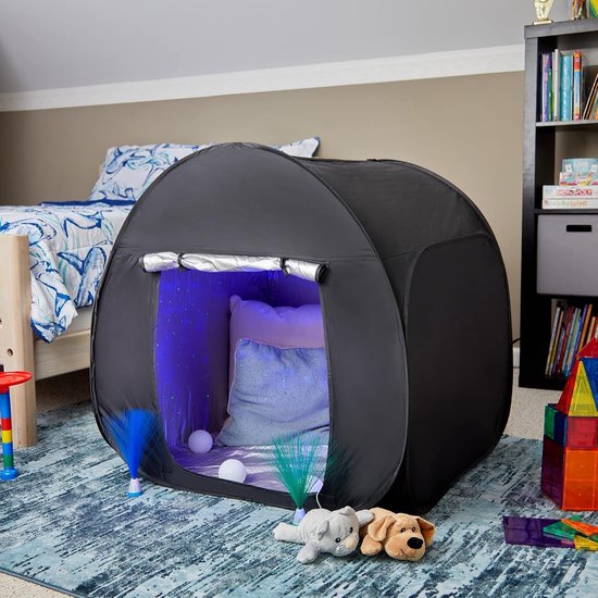 Sensorische tent voor kinderen om te spelen en te ontspannen, hulpmiddel bij autisme, spd, angsten, concentratiegebrek, donkere pop-up grot voor autistische kinderen, voor thuis of school, klein — afbeelding 4
