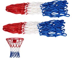 2 Stuks Basketbal Net Vervanging - Basketbalnet rood wit blauw (zonder ring) - Basketbalnet - Basketbalnet voor buiten - Basket net - Basketbalnetten - Basketbalringnet - Weerbestendig, Kleurvast voor Buitengebruik - 12 Ring Versterkt Basketnet