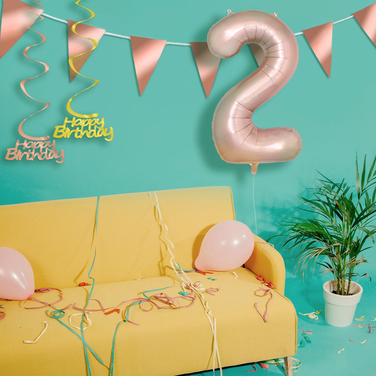 BTH – Folie Ballon Cijfer 2 – Rosé Goud – Feestversiering – Helium of Lucht – Verjaardag Decoratie – Met Rietje – 86cm — afbeelding 3