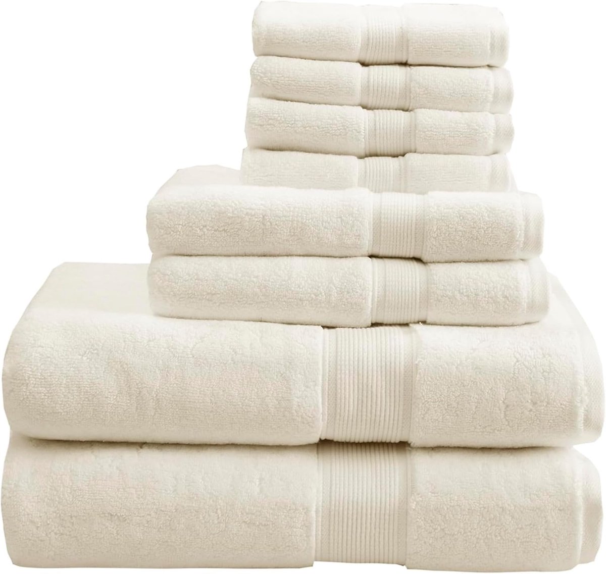 800GSM 100% Katoen Luxe Turkse Badkamer Handdoeken, Zeer Absorberend Lang Oversized Linnen Katoenen Badhanddoekenset, 8-delig Inclusief 2 Badhanddoeken, 2 Handdoeken & 4 Washanddoeken, Crème