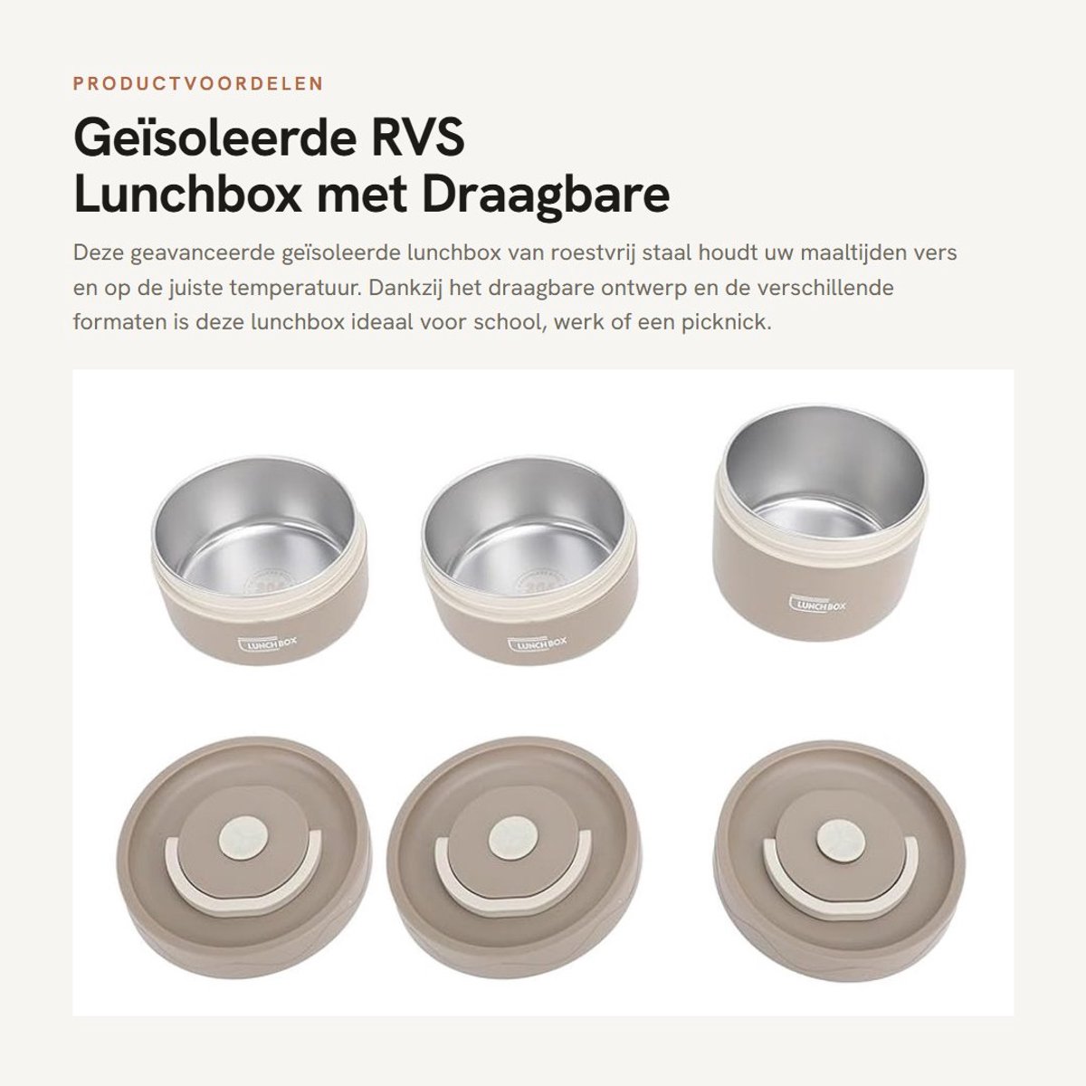 Dailygoods- Lunchbox Geïsoleerd Roestvrij Staal - Draagbare Thermische Lunchcontainer - Ronde Lunchdoos - Goede Afdichting - Lichtgewicht en Betrouwbaar - Thermosfles