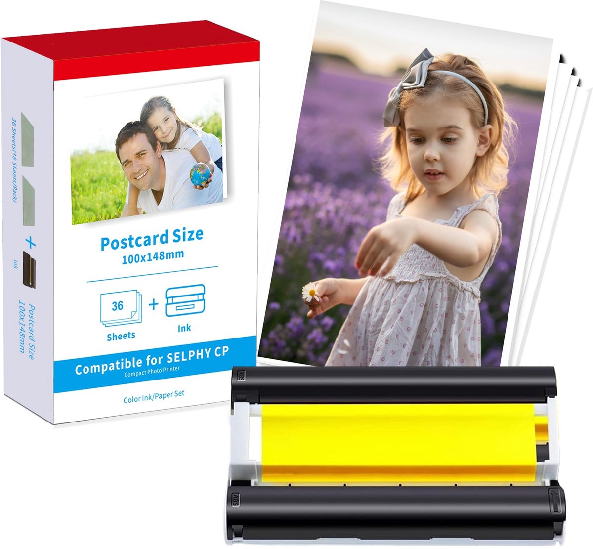 Dailygoods- Fotopapier Set 100 × 148 mm - 36 Vellen - Kleurencartridge - Compatibel met Canon Selphy - Vervangt KP-36IN - Voor CP1500/CP1300 - Printerpapier