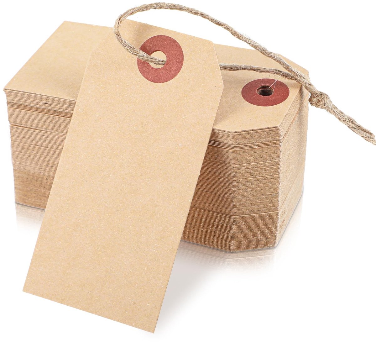 Dailygoods- Prijskaartjes 100 stuks - Bruine Kraftpapier Labels - Cadeaulabels met Katoenen Koord - Hangetiketten voor Geschenken - Vlooienmarkt - 7 x 3,5 cm