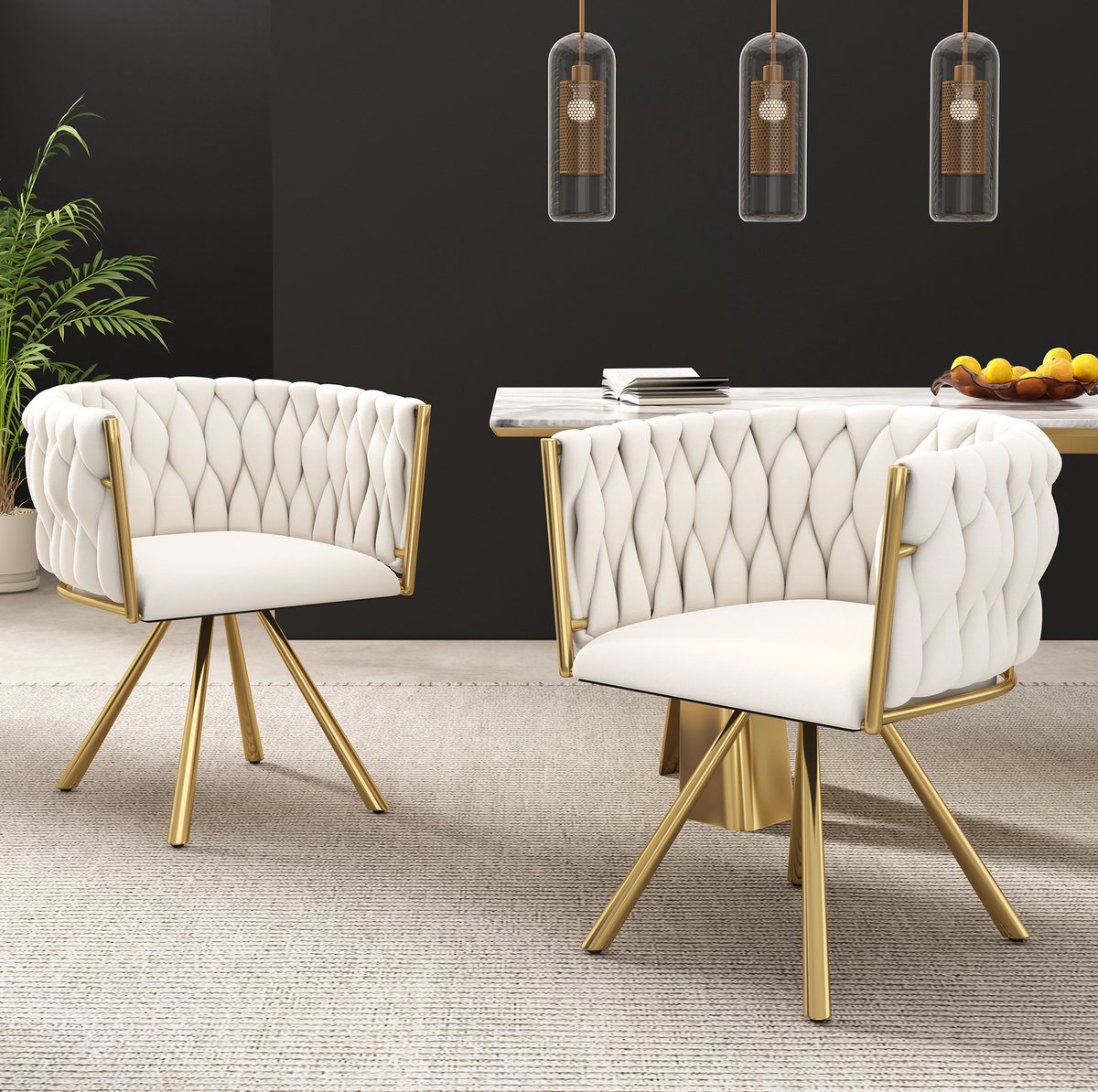 DESMIU Eetkamerstoel 59 X 54 X 72 Cm - Draaibaar Met Armleuningen - Voor Eetkamer En Woonkamer - Velvet En Metaal - Beige Goud