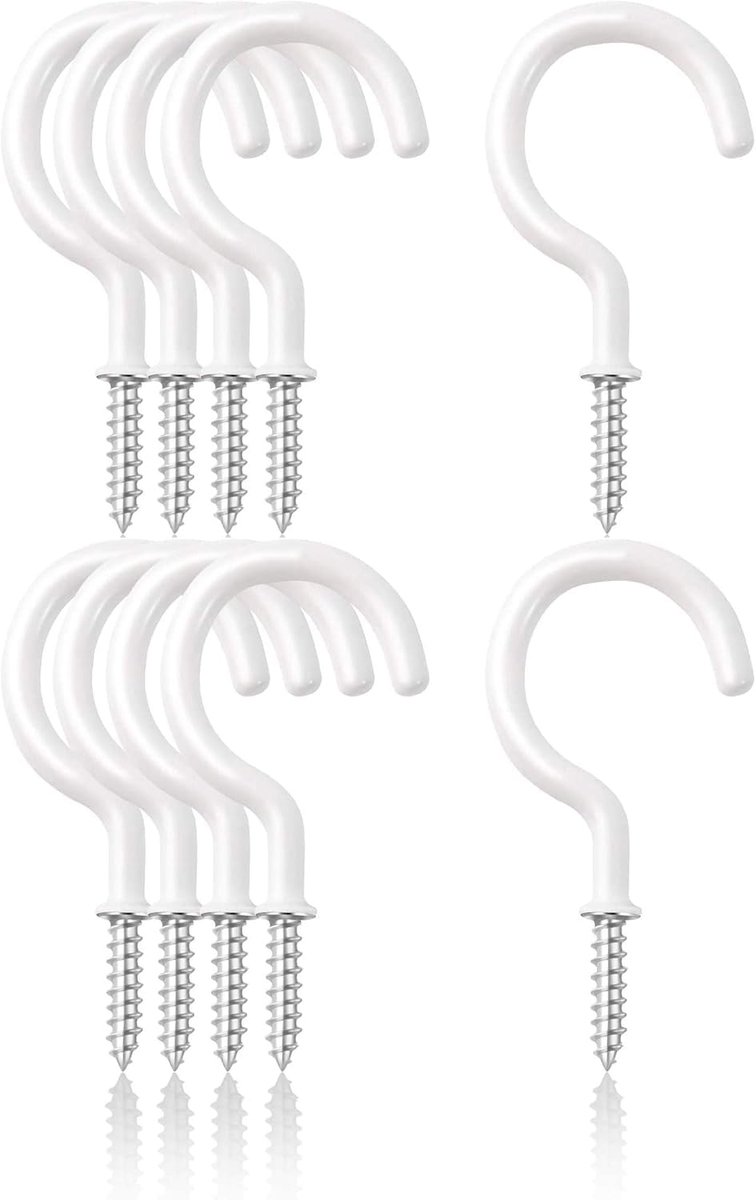 10 stuks schroefhaken, roestvrij staal, haken om te schroeven, wit, 5 cm plafondhaken, heavy duty voor badkamer, keuken, tuin, plafond ophangen
