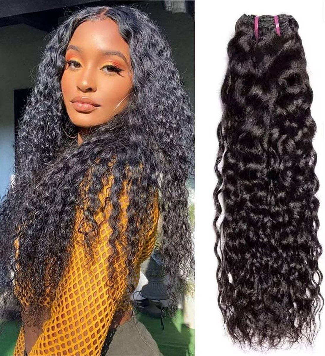 Dailygoods- Haarbundel 10A Kwaliteit - Watergolf - Braziliaans Haar - Natuurlijke Zwarte Kleur - 45 cm - 100% Remy Haar - Haarextensies
