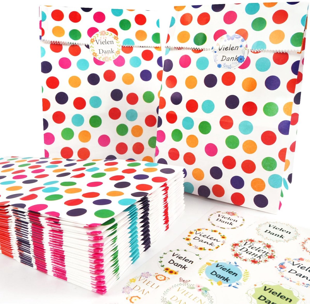 Dailygoods - 30 Stuks Cadeauzakjes voor Kinderverjaardag - Papieren Zakjes met Stickers