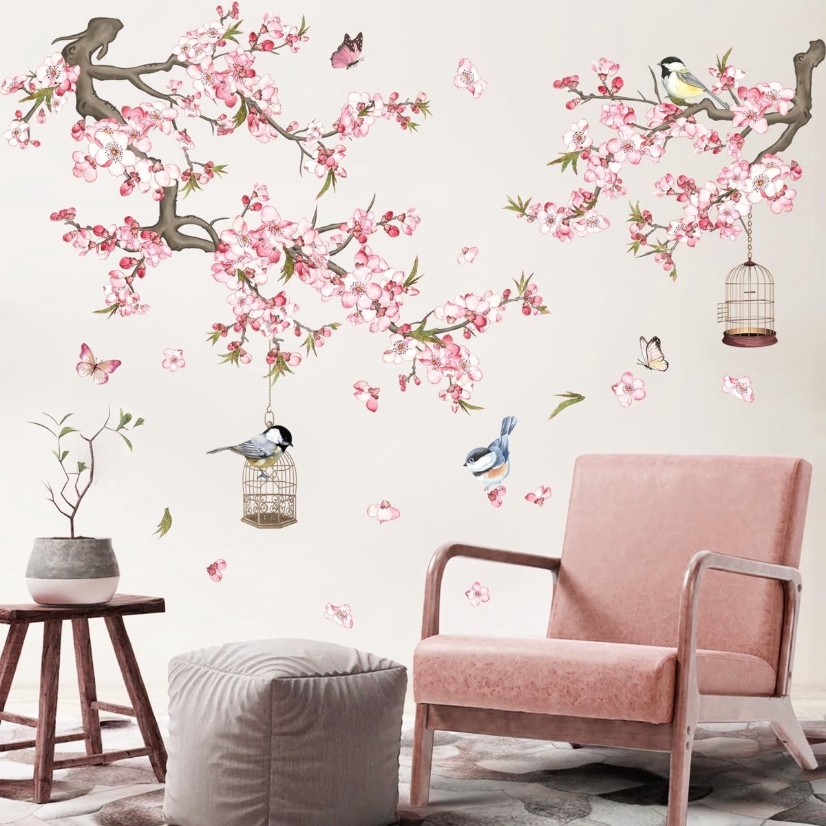 Dailygoods- Muurstickers Roze Bloemen - Wanddecoratie Kinderkamer - Muurstickers Slaapkamer - Muurstickers Woonkamer - Muurstickers Babykamer - Duurzaam en Waterdicht PVC