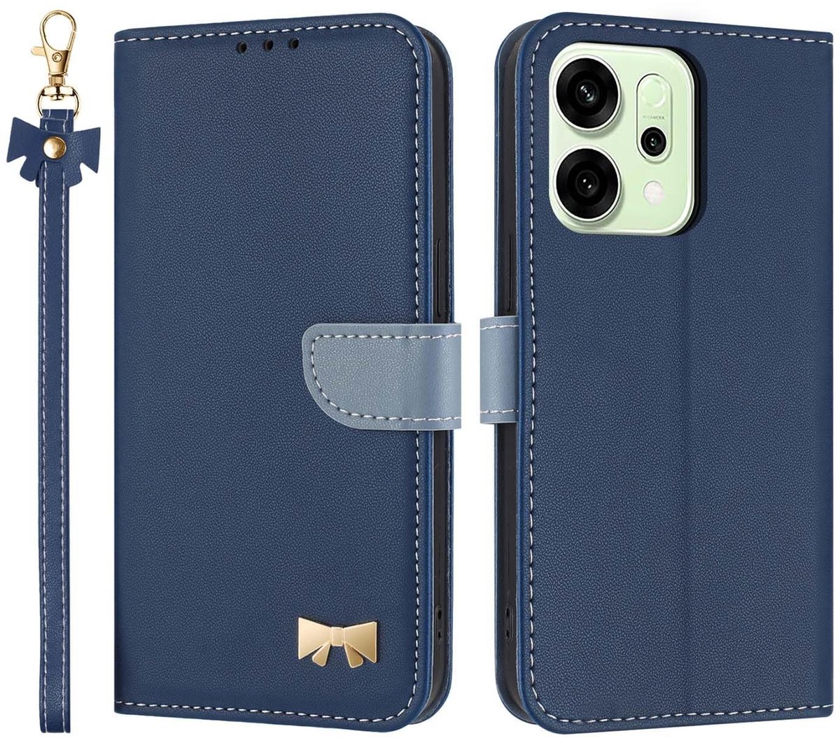 Dailygoods- Leren Hoesje Premium - Oppo Reno14 5G - RFID-blokkering - Portefeuille - Kaartsleuven - Schokbestendig - Donkerblauw - Telefoonhoes