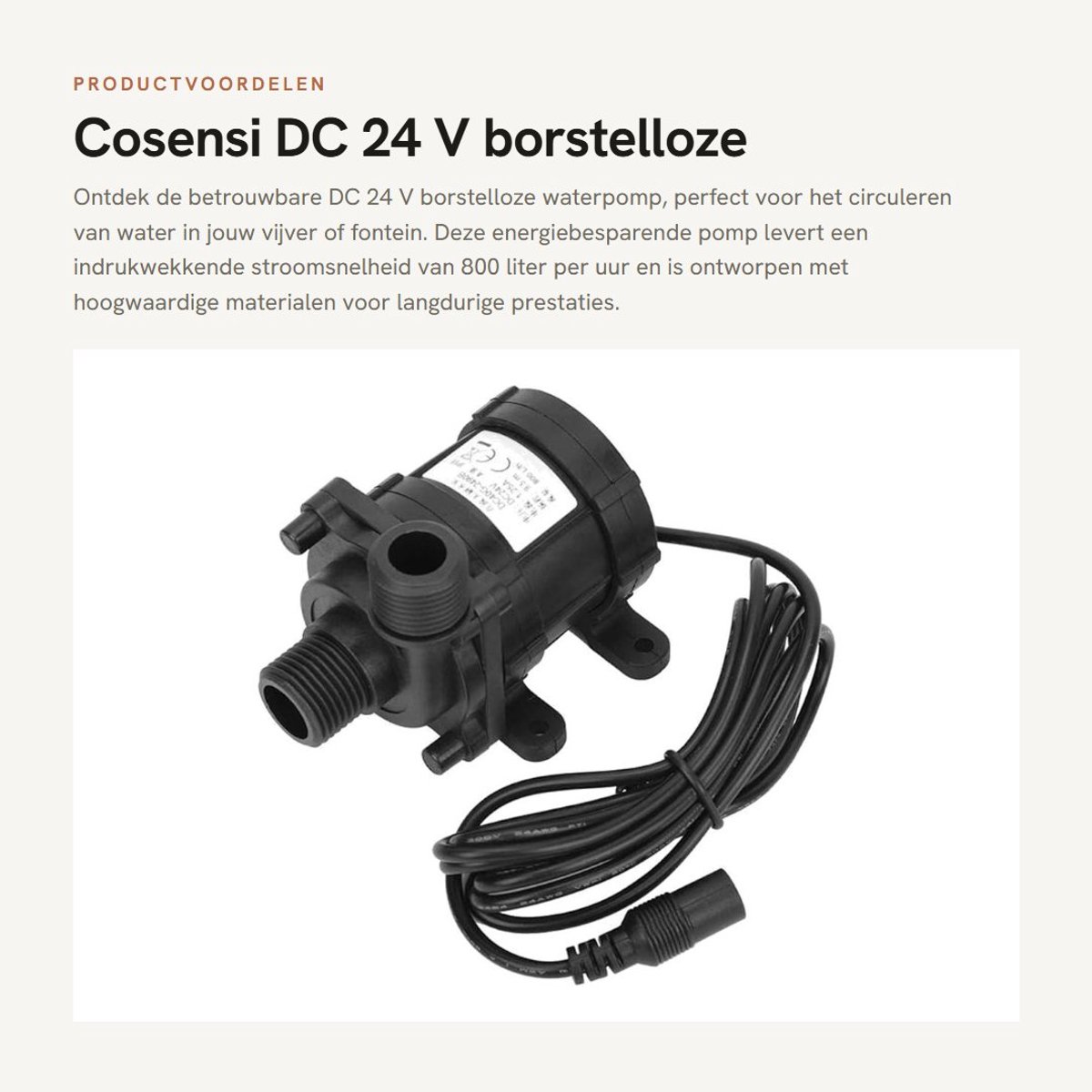 Dailygoods - DC 24 V borstelloze waterpomp - Energiebesparende circulatiepomp - Zwart - 800 l/h vijverpompen - Ideaal voor vijvers en fonteinen - Duur...
