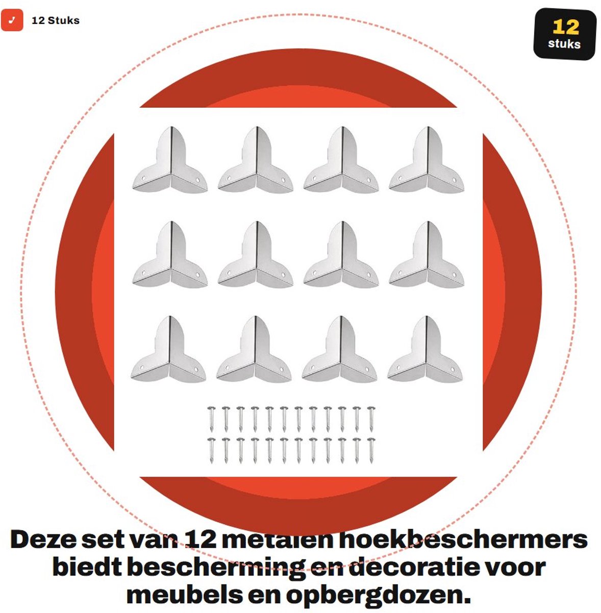 Dailygoods- Hoekbeschermers Metalen 12 Stuks - Decoratieve Hoekbeugel - Randbescherming - 22 x 22 x 23 mm - Inclusief Schroeven - Stevig en Duurzaam - Hoekbeugels