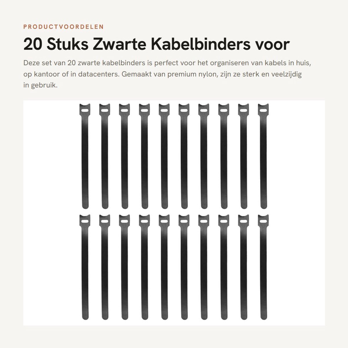 Dailygoods - 20 Stuks Zwarte Kabelbinders voor Kabelbeheer