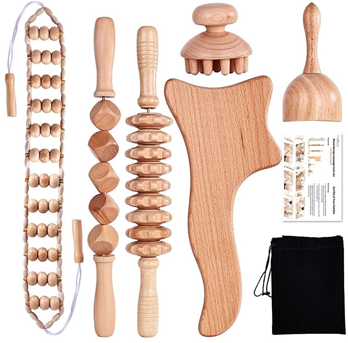 Dailygoods- Massageroller Professioneel - Houten Massageapparaat Set - Lymfedrainage - Spierpijnverlichting - Anti-cellulitis - 6 Stuks