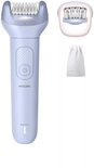 Lichtblauwe Philips epilator met Opti-light, ProGuide opzetstuk, scheerkop en draagtasje