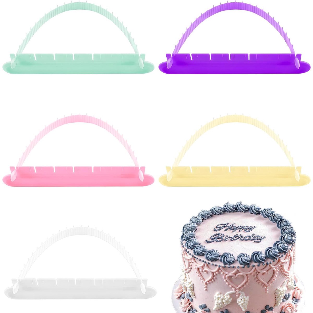 Dailygoods- Taartbooggeleider 5-delig - Verstelbare Taartdecoratietools - Flexibel Plastic - Essentiële Bakbenodigdheden - Voor Beginners/Professionals - Hoogwaardige Constructie - Taartdecoratie