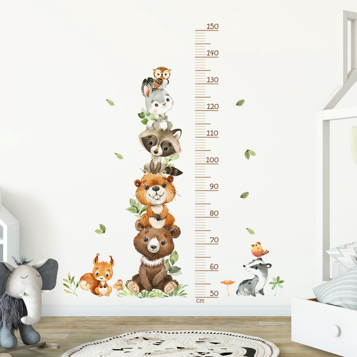 Dailygoods- Meetlat Kinderkamer 50-150 cm - Kindermeetlat - Muursticker - Dierenillustraties - Veilig PVC - Nauwkeurige meting - Groeimeter