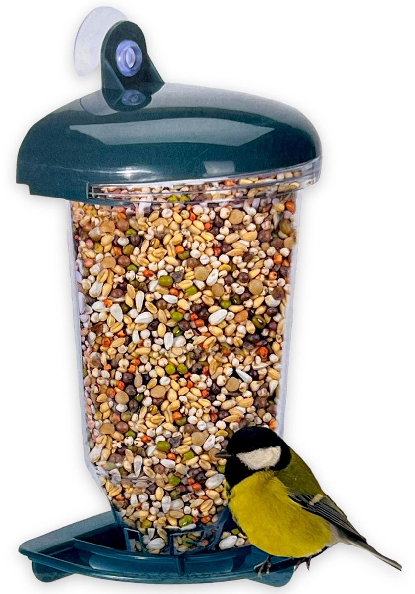 Dailygoods- Vogelvoederhuis Transparant - Voederstation voor Wilde Vogels - Met Zuignap - Weerbestendig - Ø 14 x 22 cm - Eenvoudig te Bevestigen