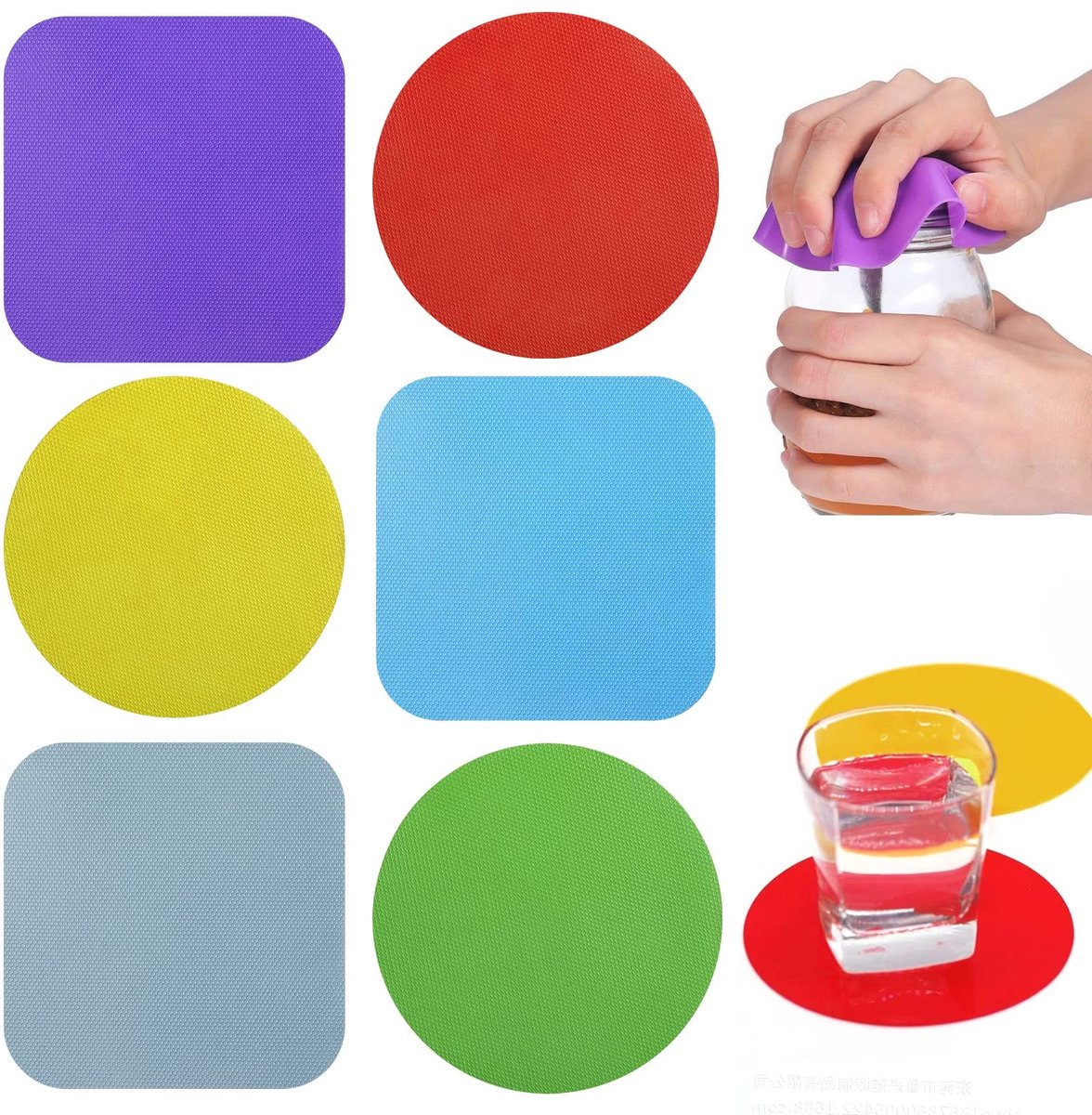 Dailygoods- Blikopener 6 stuks - Rubberen Blikopener - Antislip Grip - Geschikt voor Deksels tot 12 cm - Kleurige Keukenaccessoire - Voor Zwakke Handen - Flesopener