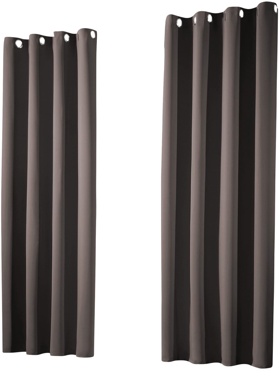 Verduisteringsgordijnen met inslagringen, gordijnen, verduisterend, isolerend, ondoorzichtig 245 x 135 cm (h x b), grijs-bruin, type 139, 2 stuks