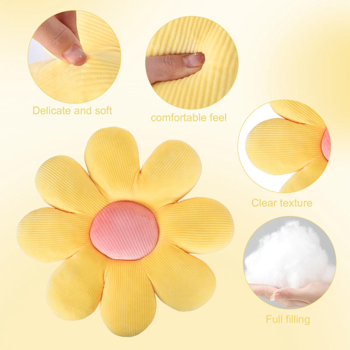2 stuks bloemenkussen, madeliefjesbloemkussens, vloerkussen, bloem, zitkussen, schattig bloemkussen, decoratief, voor slaapkamer, bank, stoel, huis, bed, 40 cm, 2 stuks